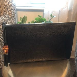 Gucci Leather Zip Pouch/Clutch with Bamboo Tassel